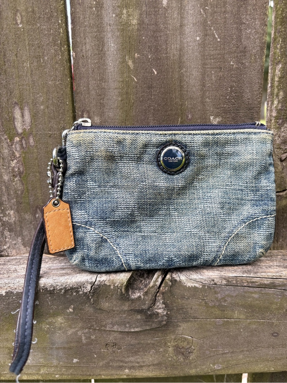 Coach Denim Wristlet Pouch in Blue